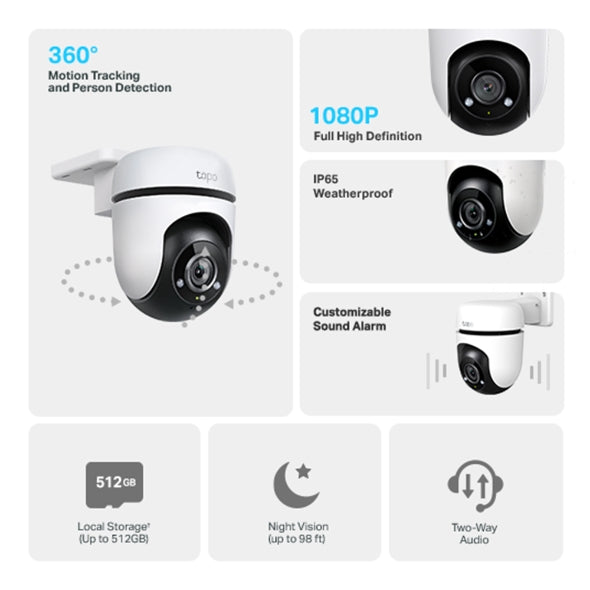 Cámara de Seguridad Smart WiFi TPLink TAPO C500 para exterior con rotación 360°