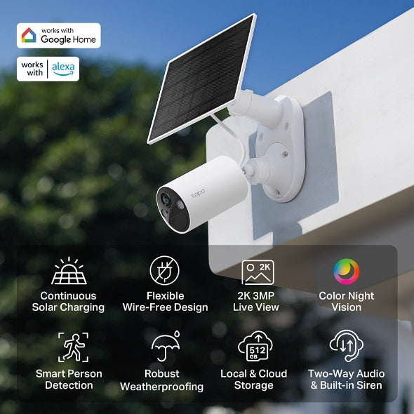 Cámara Smart WiFi TPLink TAPO C-410 con Panel Solar – Visión Nocturna – Micro SD – 2K