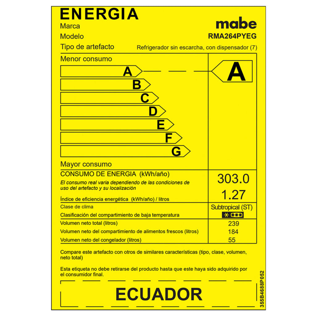 Refrigeradora Mabe No Frost 264 Litros - Color Grafito - RMA264PYEG