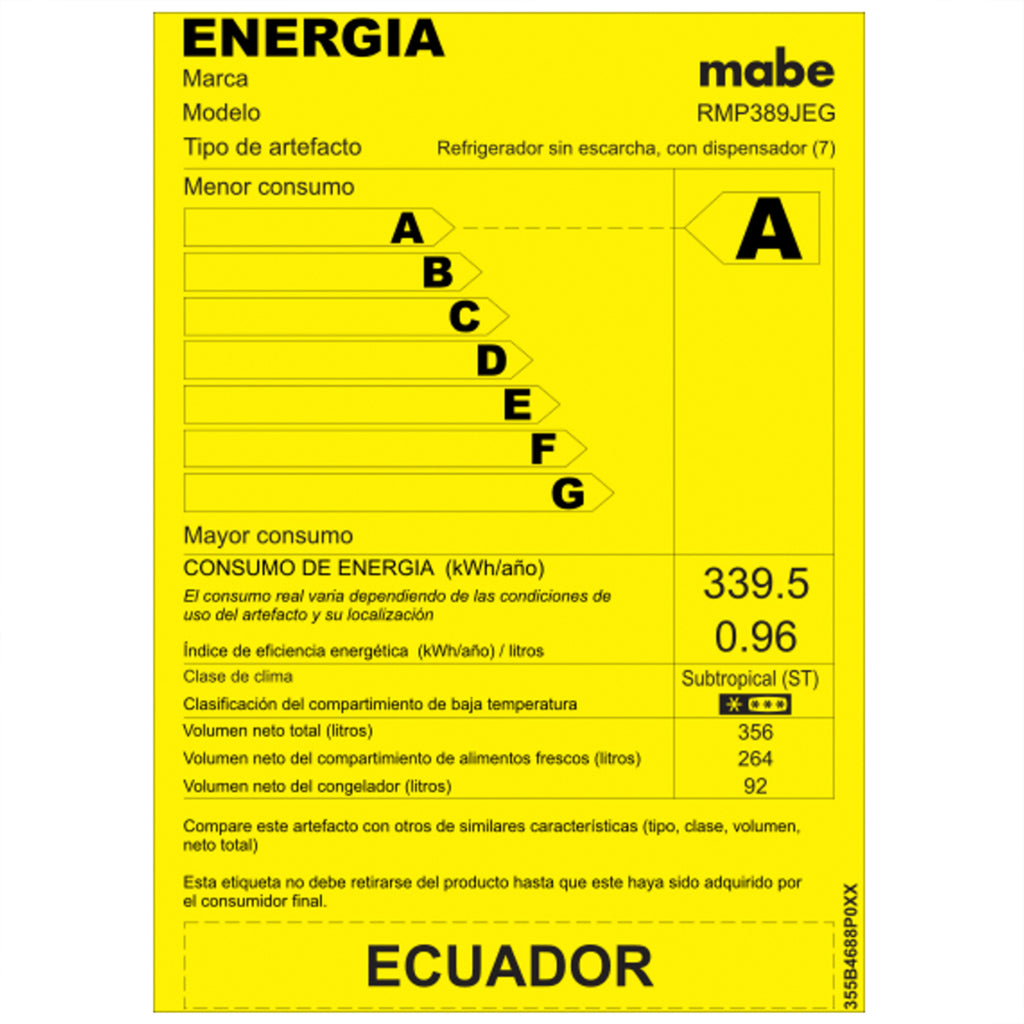 Refrigeradora Mabe No Frost 389 Litros - Color Grafito - RMP389JEG
