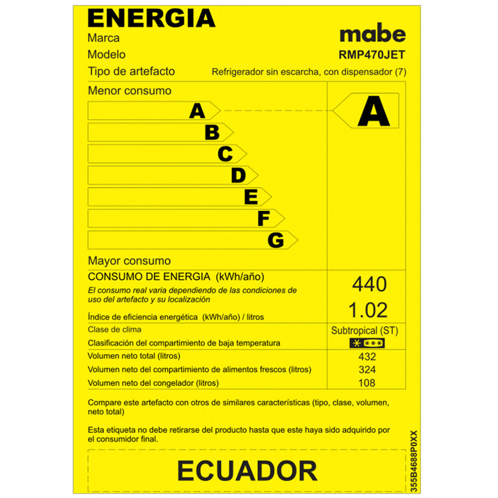 Refrigeradora Mabe No Frost 470 Litros - Color Platinum - RMP470JET