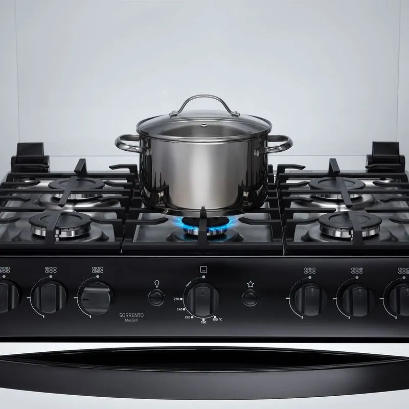 Cocina a Gas Indurama - 6 Quemadores 30" - SORRENTO MAXIGRILL ZAFIRO Negro