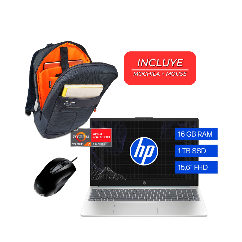 Laptop HP AMD R7-7730U - 16GB RAM - 1TB SSD Almacenamiento - 15.6″ FHD